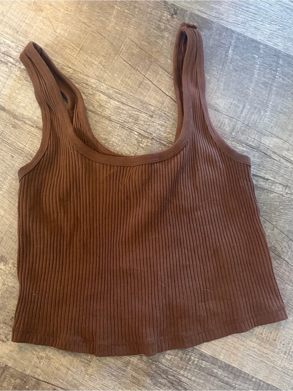 Ribbed Scoop Neck Tank Top - Brown